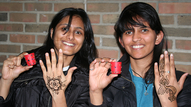 Indian students with henna
